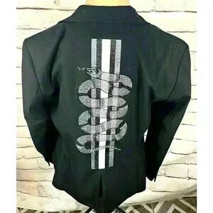 Hipchik Couture Womens Size 8 Black Rhinestone Snake 1-Button Blazer